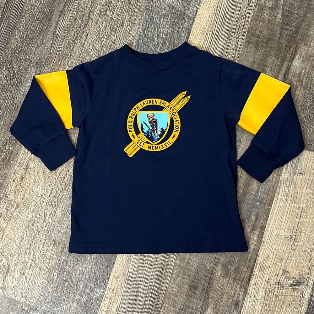 Ralph Lauren Navy Ski Bear Top T-shirt Long Sleeve Boy Toddler Size 2 T